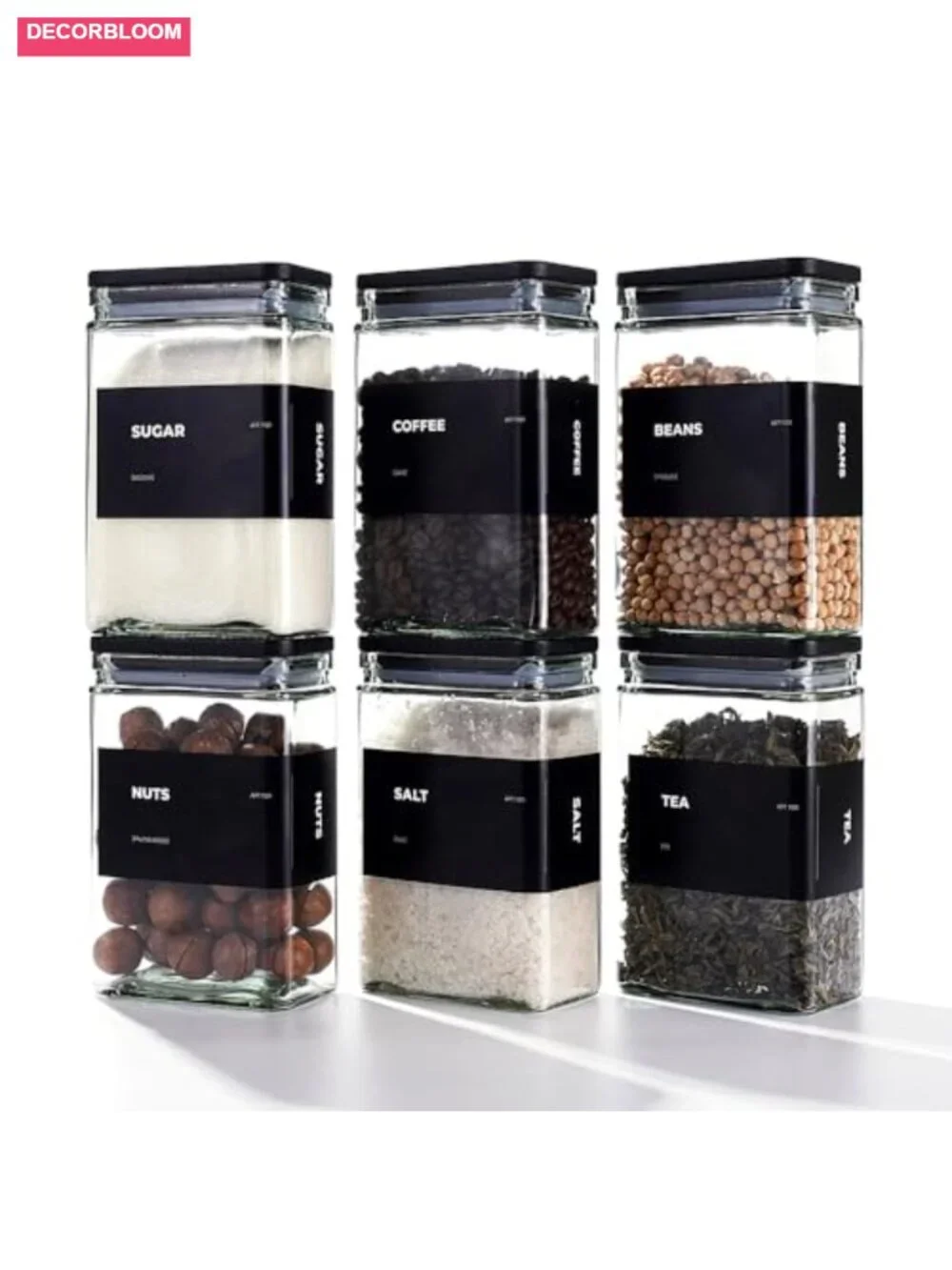 Set of 6 Glass Storage Jars with Bamboo Airtight Lids 26oz